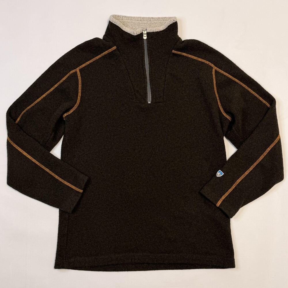 Kuhl Sweater Mens Large Brown 1/4 Zip Mock Neck Fleece Pullover Outdoor Hiking